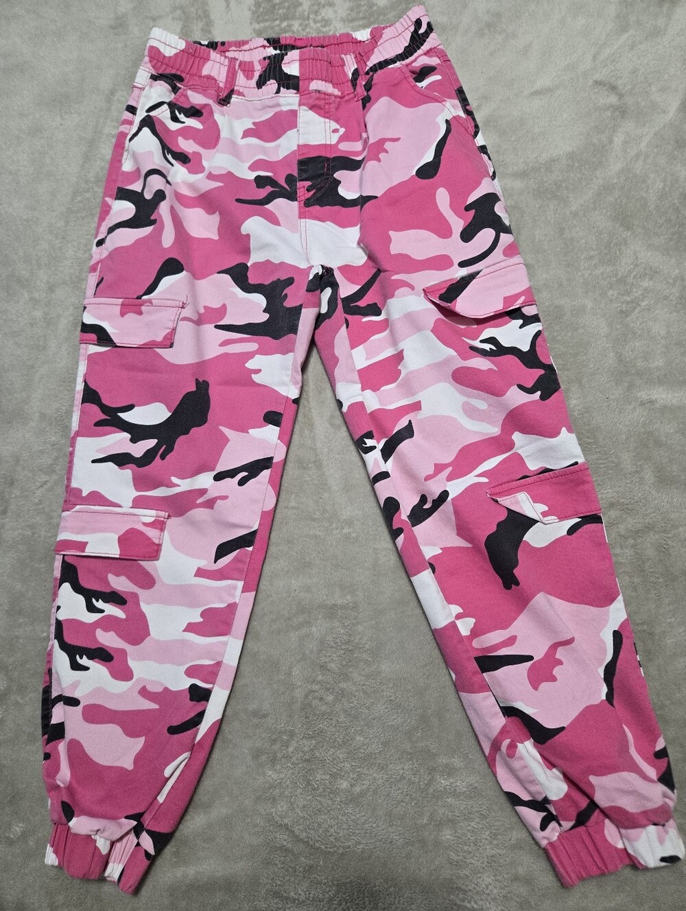 Vintage V.I.P. Pink Camo Cargo Pants Womens Size 11/30 Pull On Elastic Waist